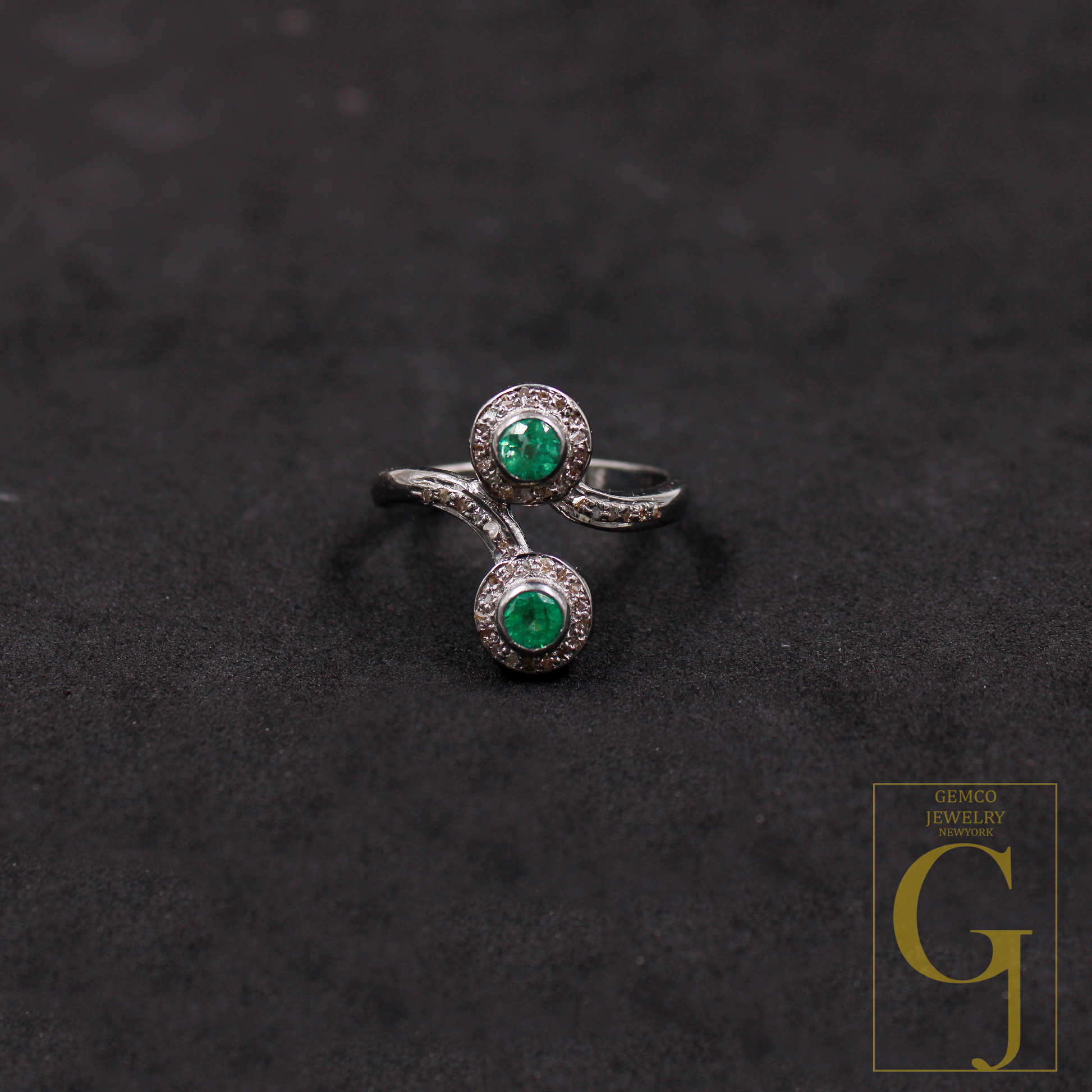 Natural Emerald Ring With Pave Diamonds In 925 Sterling Silver – Unique Ring For Everyday Wear