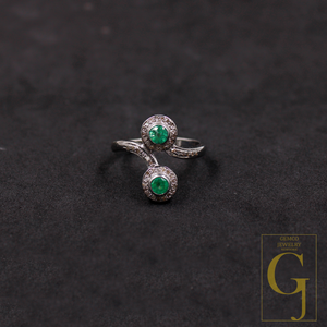 Natural Emerald Ring With Pave Diamonds In 925 Sterling Silver – Unique Ring For Everyday Wear