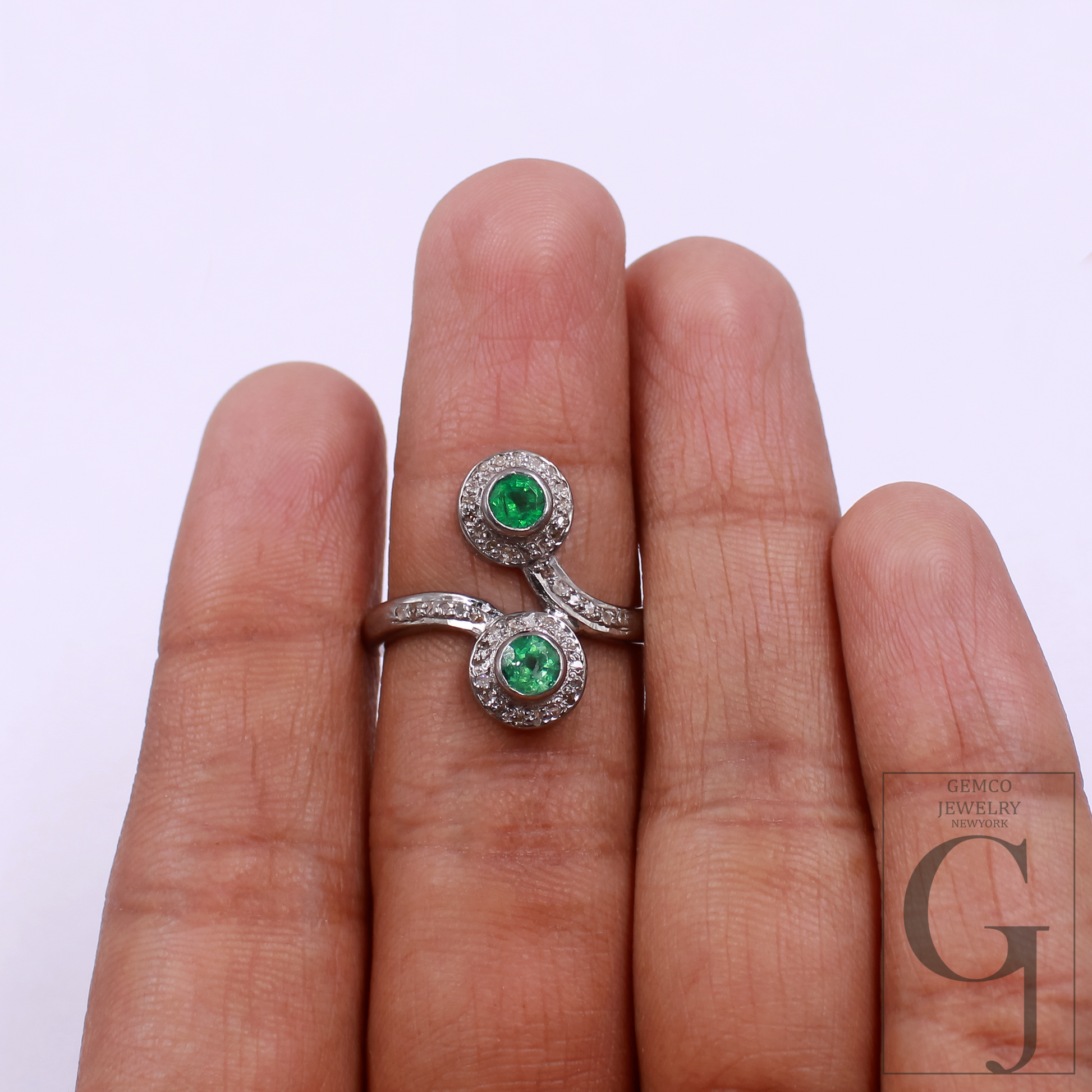 Natural Emerald Ring With Pave Diamonds In 925 Sterling Silver – Unique Ring For Everyday Wear