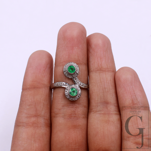 Natural Emerald Ring With Pave Diamonds In 925 Sterling Silver – Unique Ring For Everyday Wear