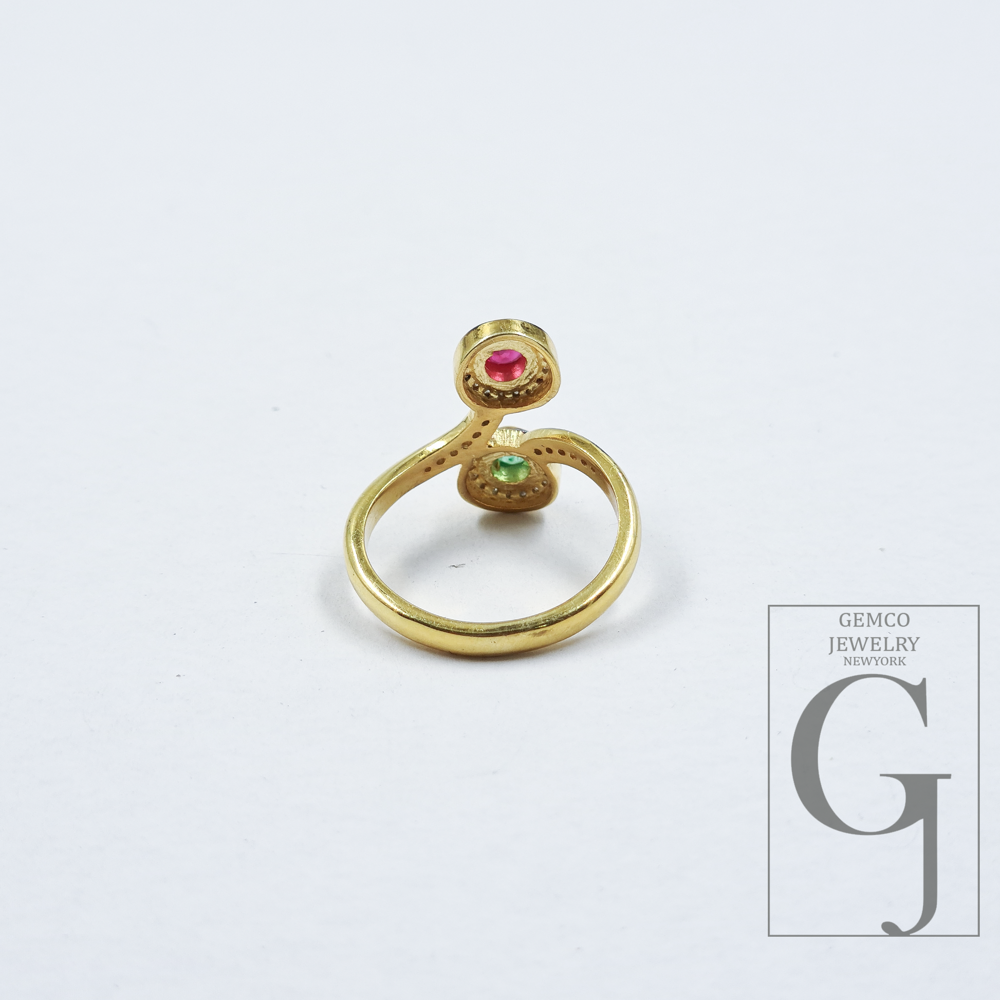 Natural Emerald And Ruby Ring With Pave Diamonds In Vermil Gold – 925 Sterling Silver Handmade Jewelry Ring For Daily Wear