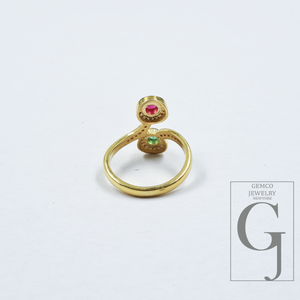 Natural Emerald And Ruby Ring With Pave Diamonds In Vermil Gold – 925 Sterling Silver Handmade Jewelry Ring For Daily Wear