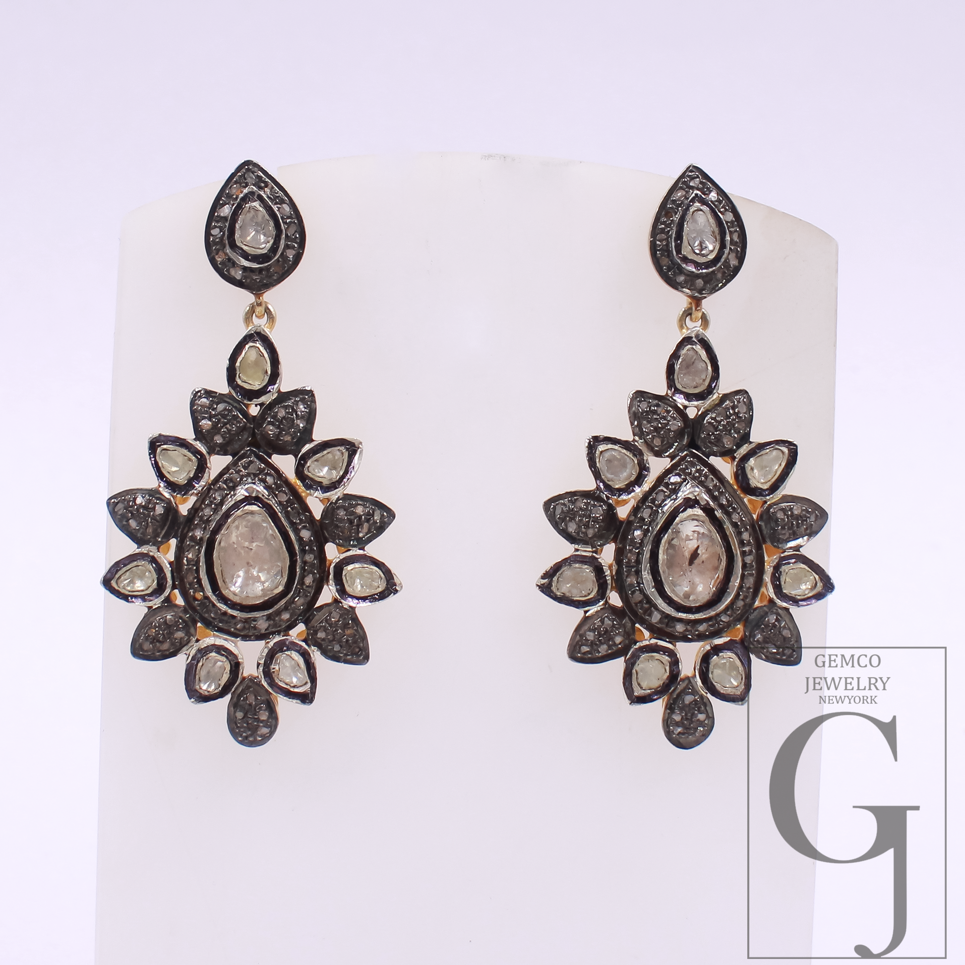 Natural Diamond Earrings With Polki Diamonds - Vermeil Gold In 925 Sterling Silver Handmade Earrings Jewelry For Wedding