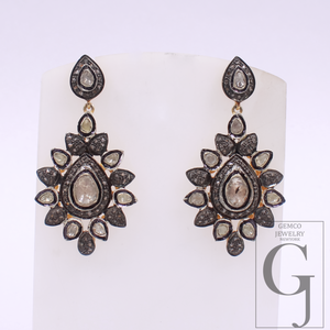 Natural Diamond Earrings With Polki Diamonds - Vermeil Gold In 925 Sterling Silver Handmade Earrings Jewelry For Wedding