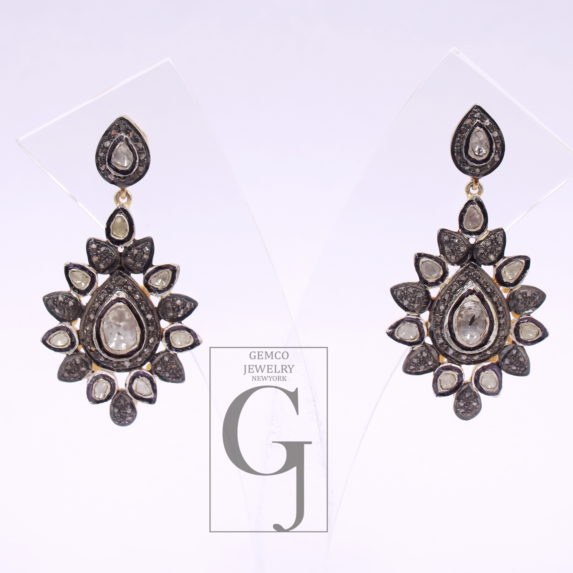 Natural Diamond Earrings With Polki Diamonds - Vermeil Gold In 925 Sterling Silver Handmade Earrings Jewelry For Wedding