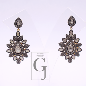 Natural Diamond Earrings With Polki Diamonds - Vermeil Gold In 925 Sterling Silver Handmade Earrings Jewelry For Wedding