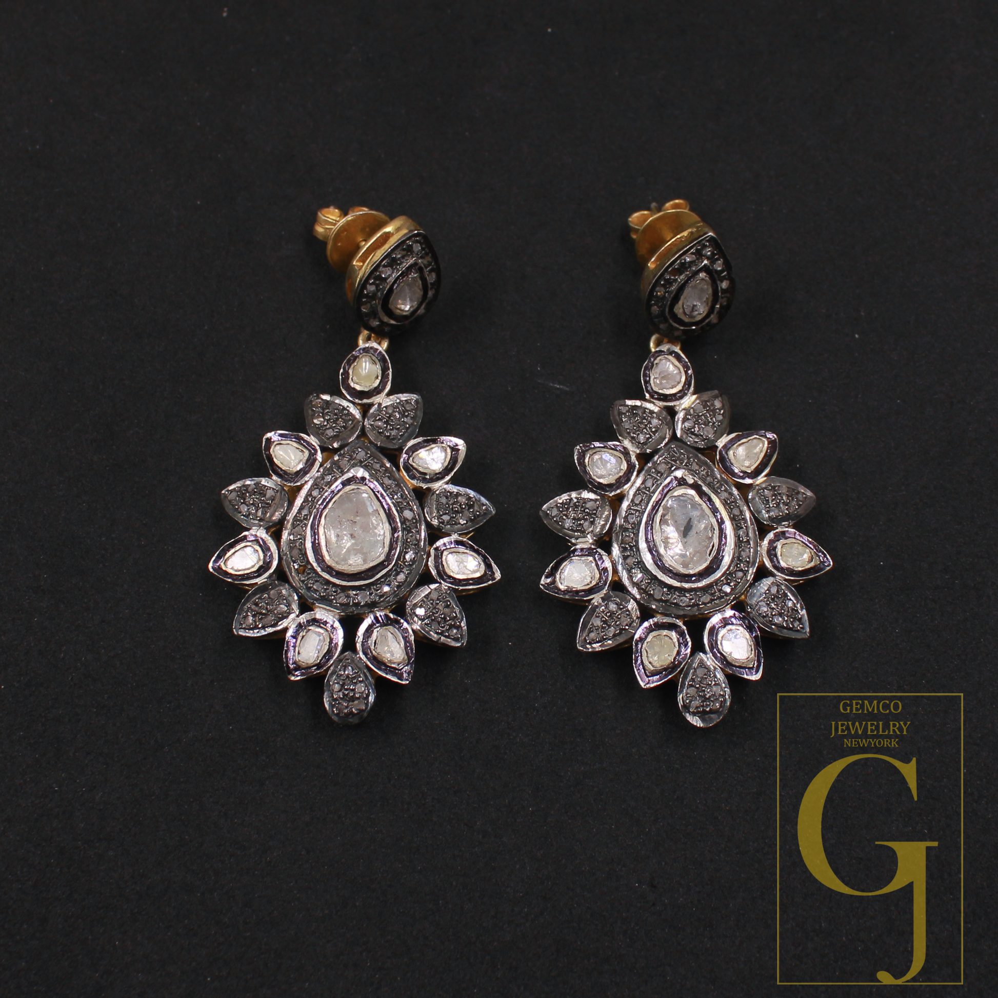 Natural Diamond Earrings With Polki Diamonds - Vermeil Gold In 925 Sterling Silver Handmade Earrings Jewelry For Wedding