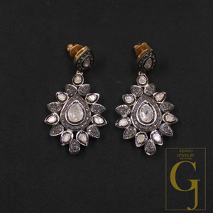 Natural Diamond Earrings With Polki Diamonds - Vermeil Gold In 925 Sterling Silver Handmade Earrings Jewelry For Wedding