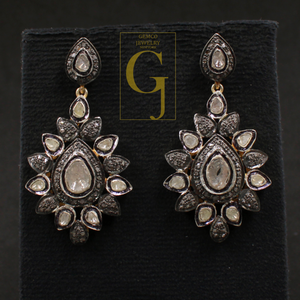 Natural Diamond Earrings With Polki Diamonds - Vermeil Gold In 925 Sterling Silver Handmade Earrings Jewelry For Wedding