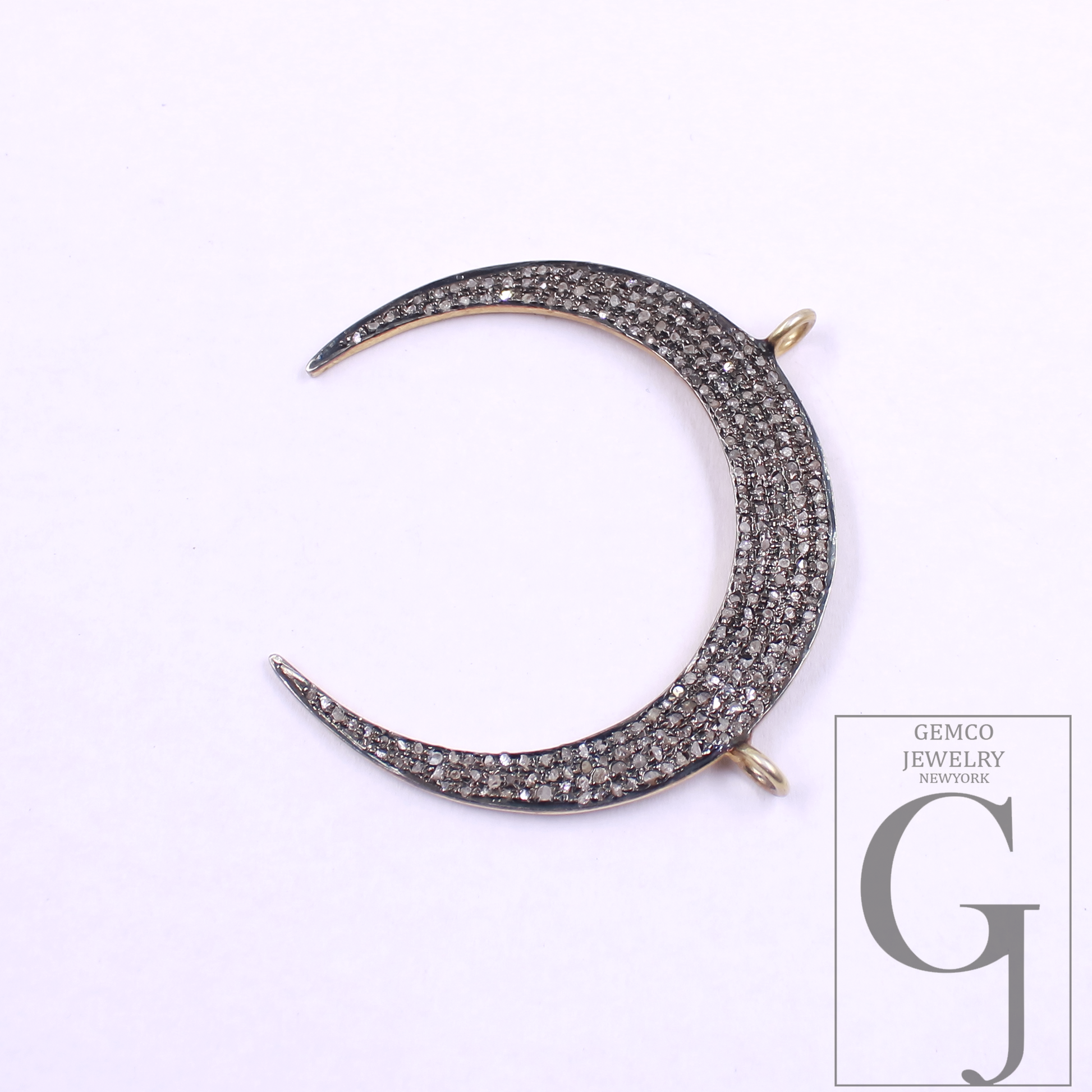 Crescent Moon Pendant With Pave Rosecut Diamonds - Vermeil Gold 925 Sterling Silver Handmade Jewelry For Her