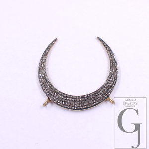 Crescent Moon Pendant With Pave Rosecut Diamonds - Vermeil Gold 925 Sterling Silver Handmade Jewelry For Her