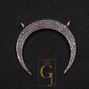 Crescent Moon Pendant With Pave Rosecut Diamonds - Vermeil Gold 925 Sterling Silver Handmade Jewelry For Her