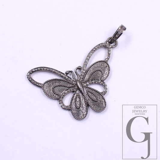Natural Diamonds Butterfly Pendant - 925 Sterling Silver Handmade Finish Pendant For Daily Wear