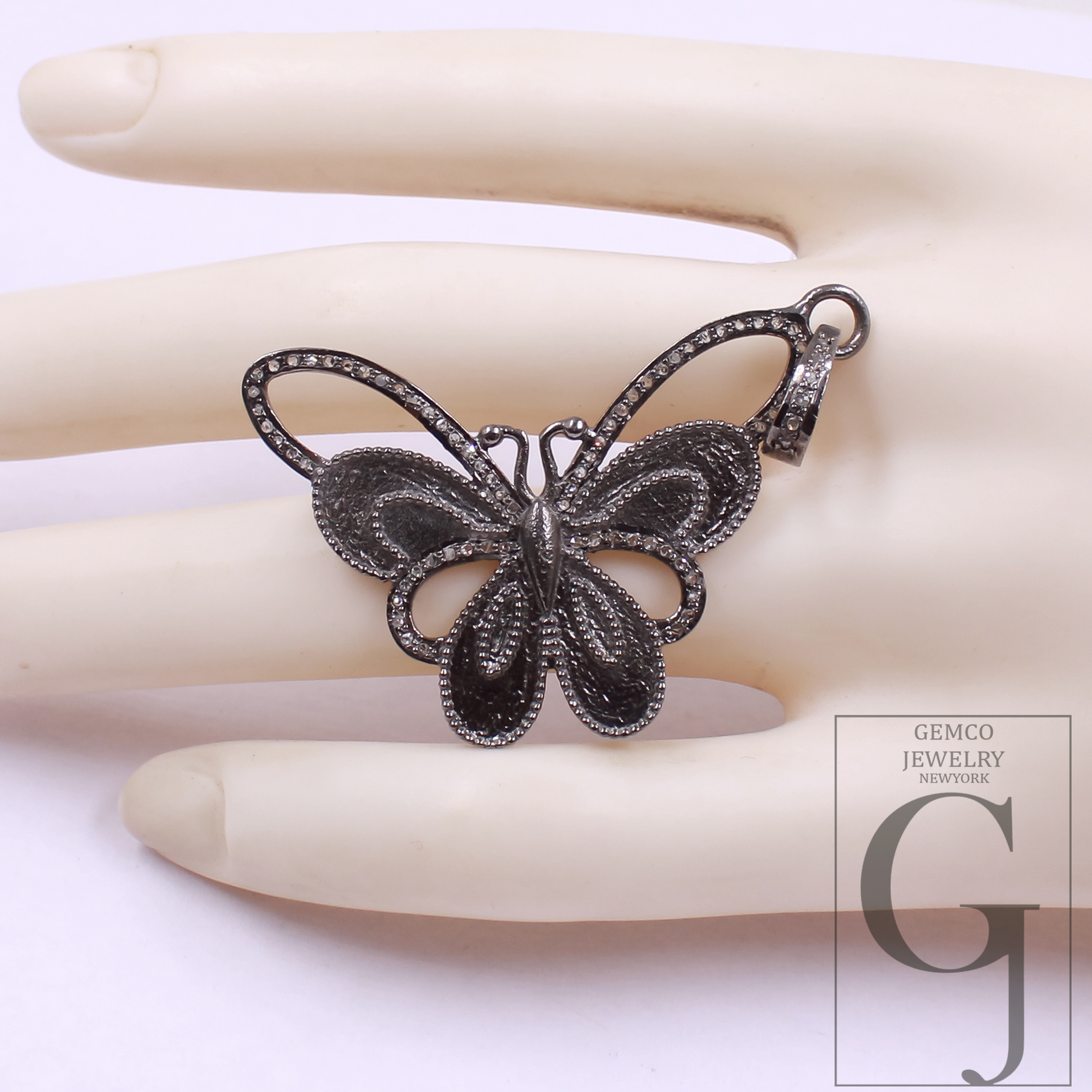 Natural Diamonds Butterfly Pendant - 925 Sterling Silver Handmade Finish Pendant For Daily Wear