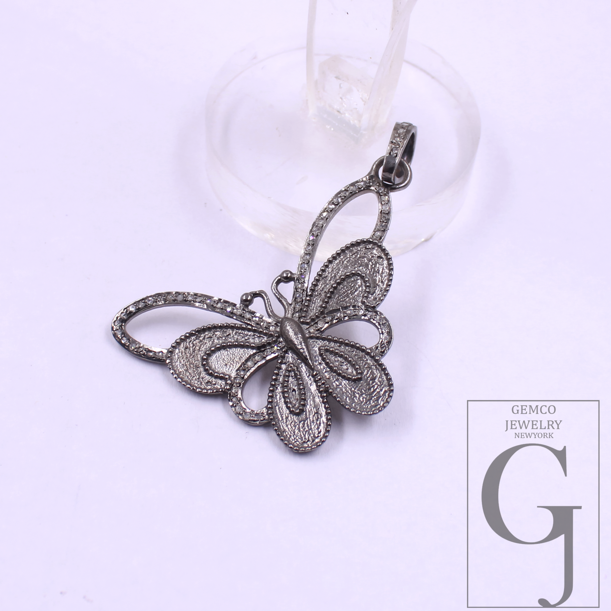 Natural Diamonds Butterfly Pendant - 925 Sterling Silver Handmade Finish Pendant For Daily Wear