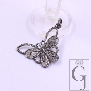 Natural Diamonds Butterfly Pendant - 925 Sterling Silver Handmade Finish Pendant For Daily Wear