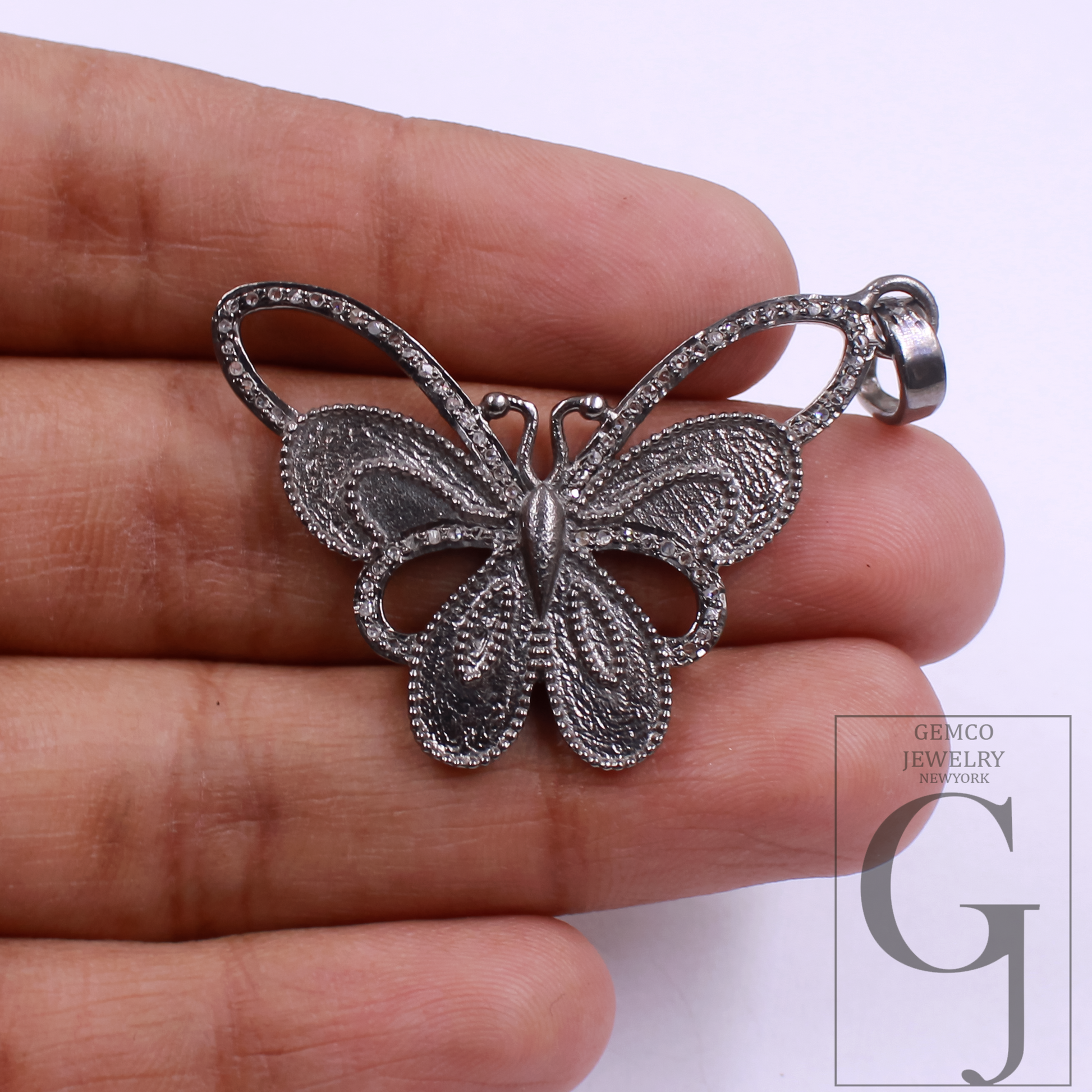 Natural Diamonds Butterfly Pendant - 925 Sterling Silver Handmade Finish Pendant For Daily Wear