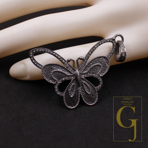 Natural Diamonds Butterfly Pendant - 925 Sterling Silver Handmade Finish Pendant For Daily Wear