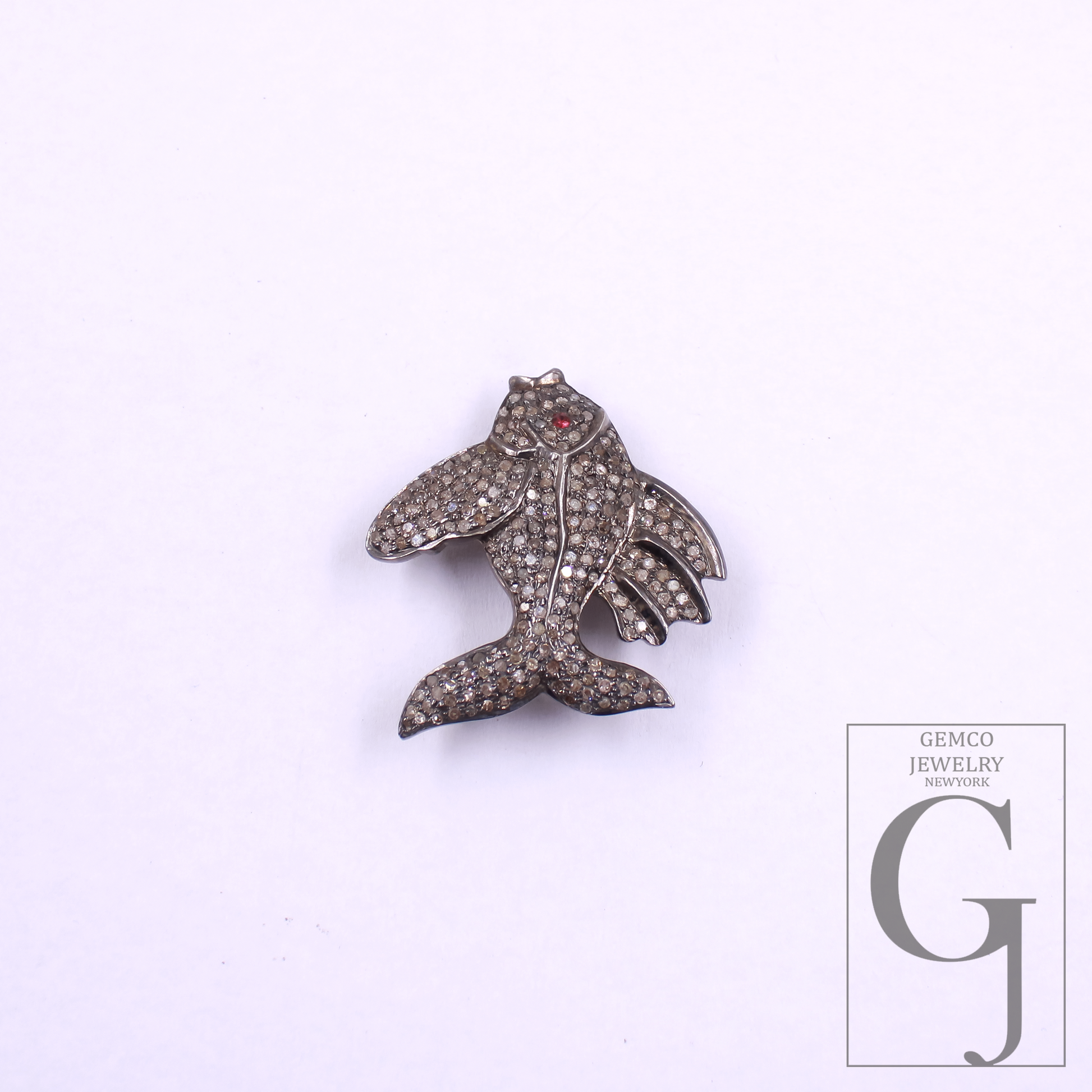 Beautiful Fish Pendant With Rosecut Pave Diamonds In 925 Sterling Silver Handmade Pendant Gift For Her