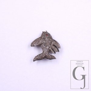 Beautiful Fish Pendant With Rosecut Pave Diamonds In 925 Sterling Silver Handmade Pendant Gift For Her