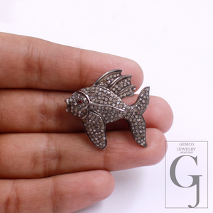 Beautiful Fish Pendant With Rosecut Pave Diamonds In 925 Sterling Silver Handmade Pendant Gift For Her
