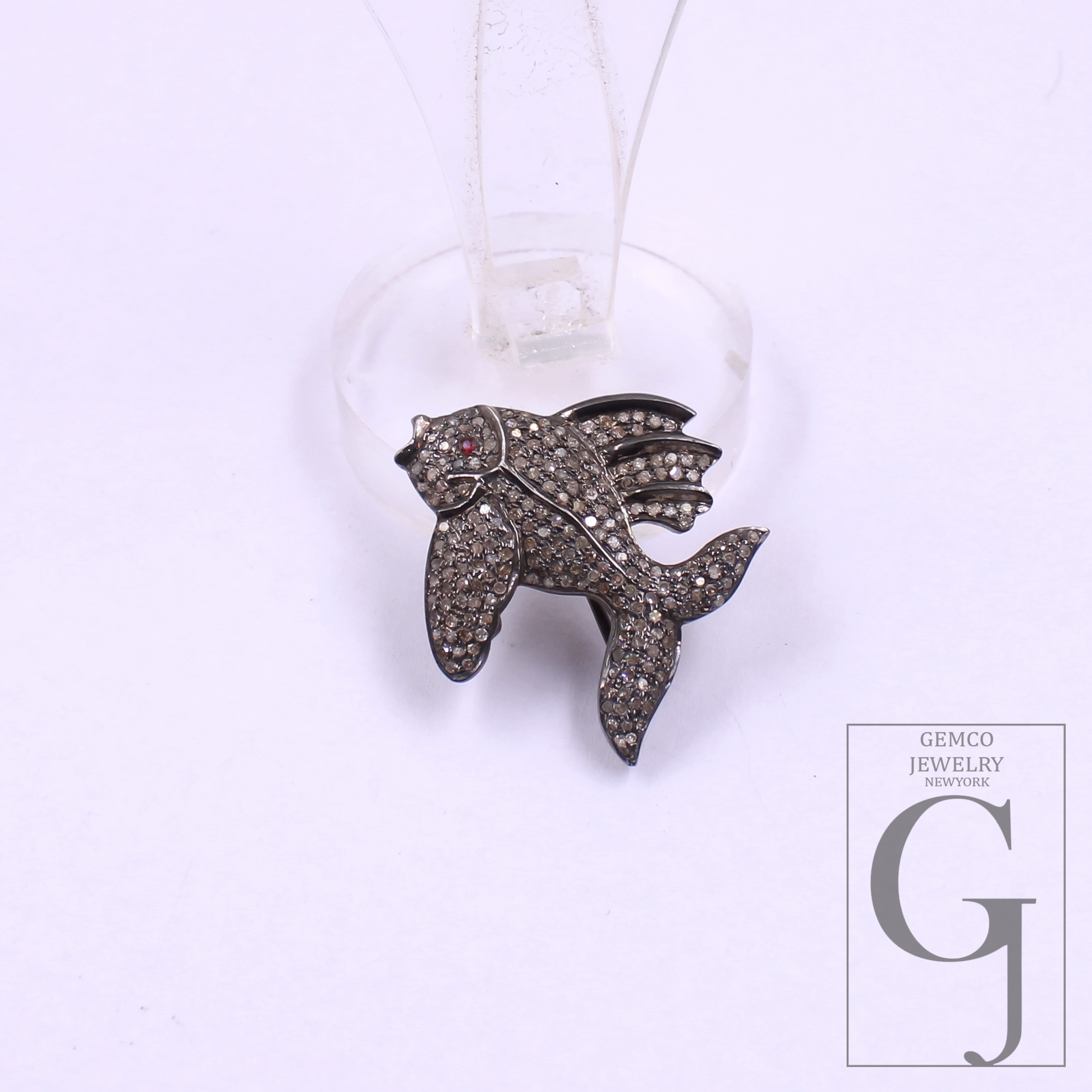 Beautiful Fish Pendant With Rosecut Pave Diamonds In 925 Sterling Silver Handmade Pendant Gift For Her