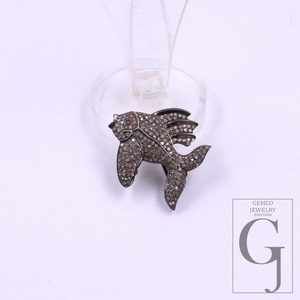 Beautiful Fish Pendant With Rosecut Pave Diamonds In 925 Sterling Silver Handmade Pendant Gift For Her