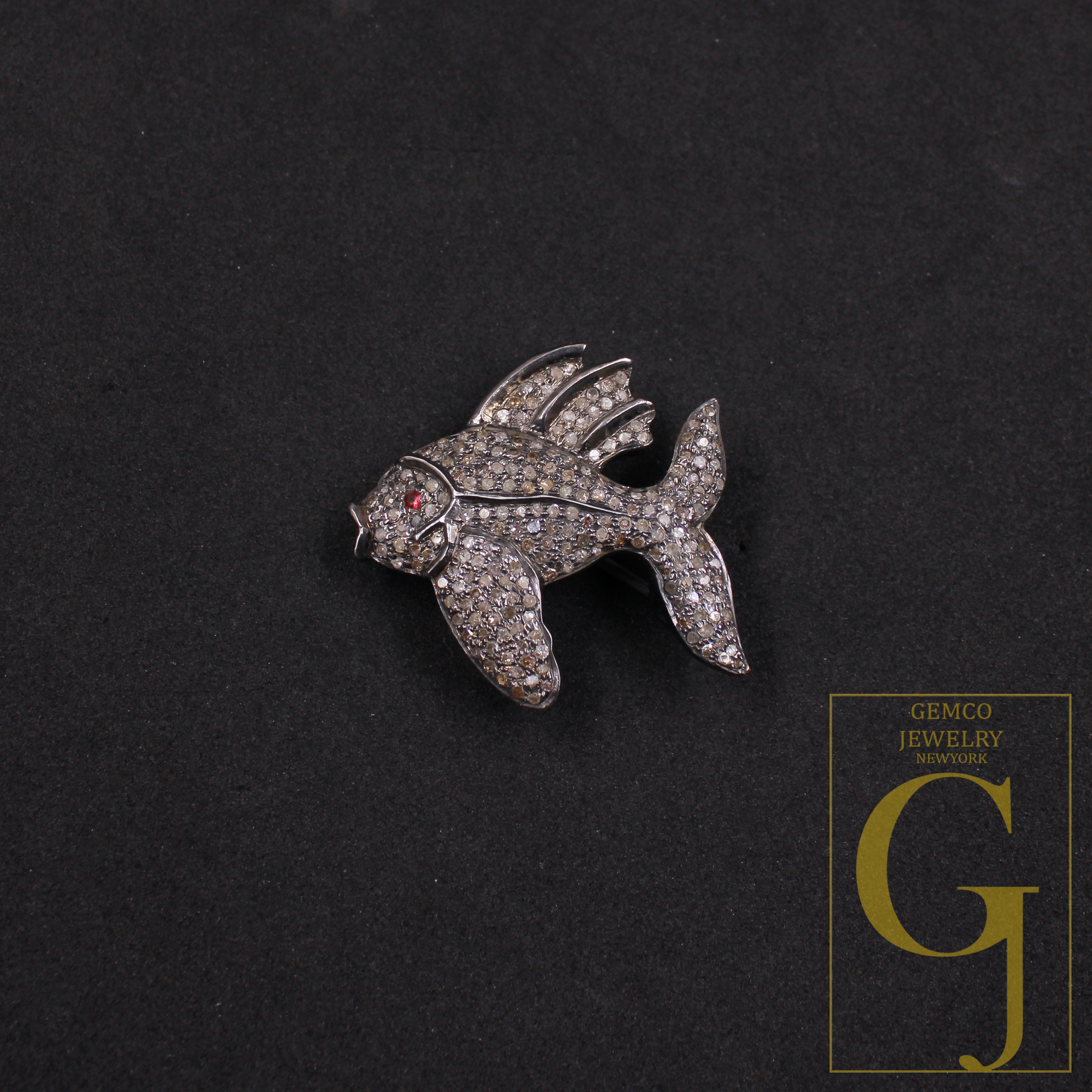 Beautiful Fish Pendant With Rosecut Pave Diamonds In 925 Sterling Silver Handmade Pendant Gift For Her