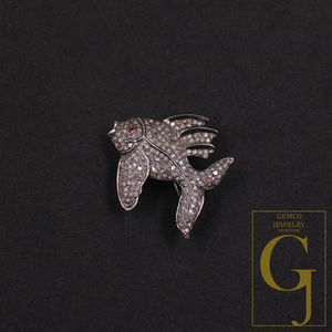 Beautiful Fish Pendant With Rosecut Pave Diamonds In 925 Sterling Silver Handmade Pendant Gift For Her