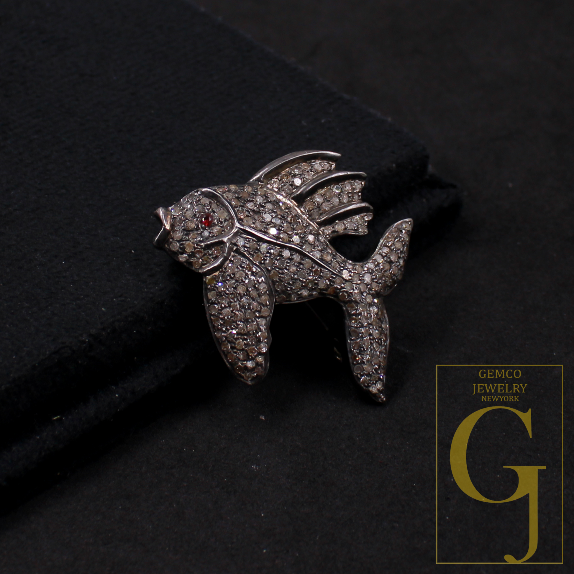 Beautiful Fish Pendant With Rosecut Pave Diamonds In 925 Sterling Silver Handmade Pendant Gift For Her