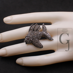 Beautiful Fish Pendant With Rosecut Pave Diamonds In 925 Sterling Silver Handmade Pendant Gift For Her