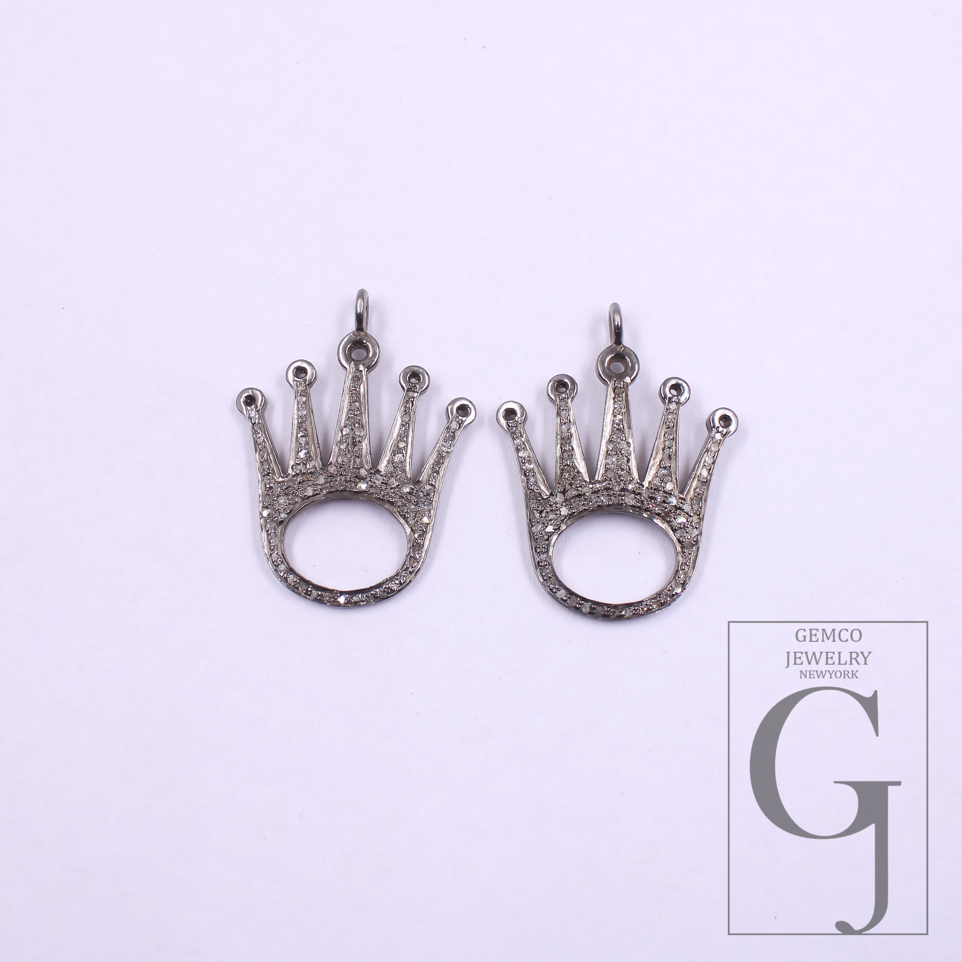 Crown Pendant With Natural Rosecut Diamonds In 925 Sterling Silver Handmade Finish Gift For Her