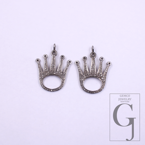 Crown Pendant With Natural Rosecut Diamonds In 925 Sterling Silver Handmade Finish Gift For Her