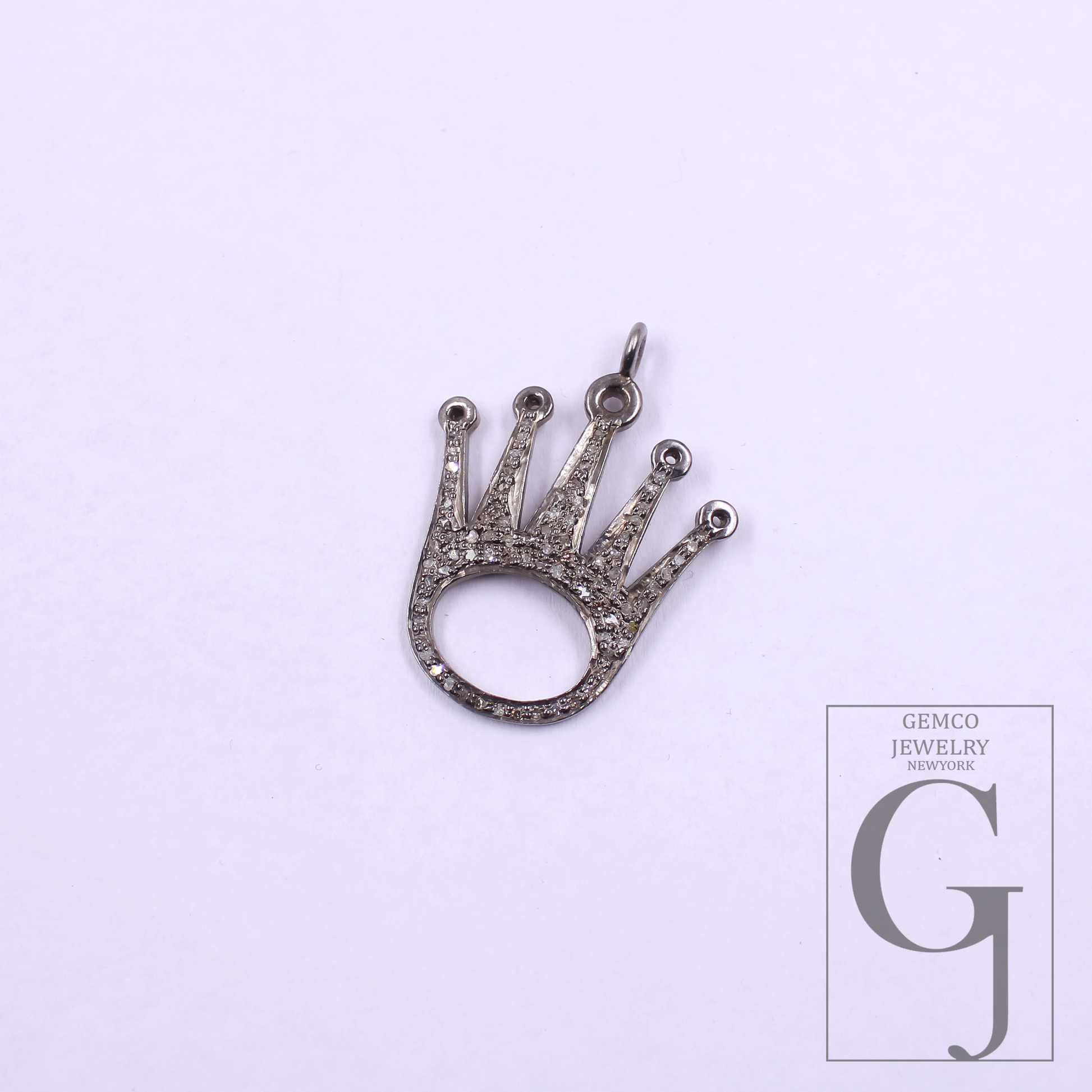 Crown Pendant With Natural Rosecut Diamonds In 925 Sterling Silver Handmade Finish Gift For Her
