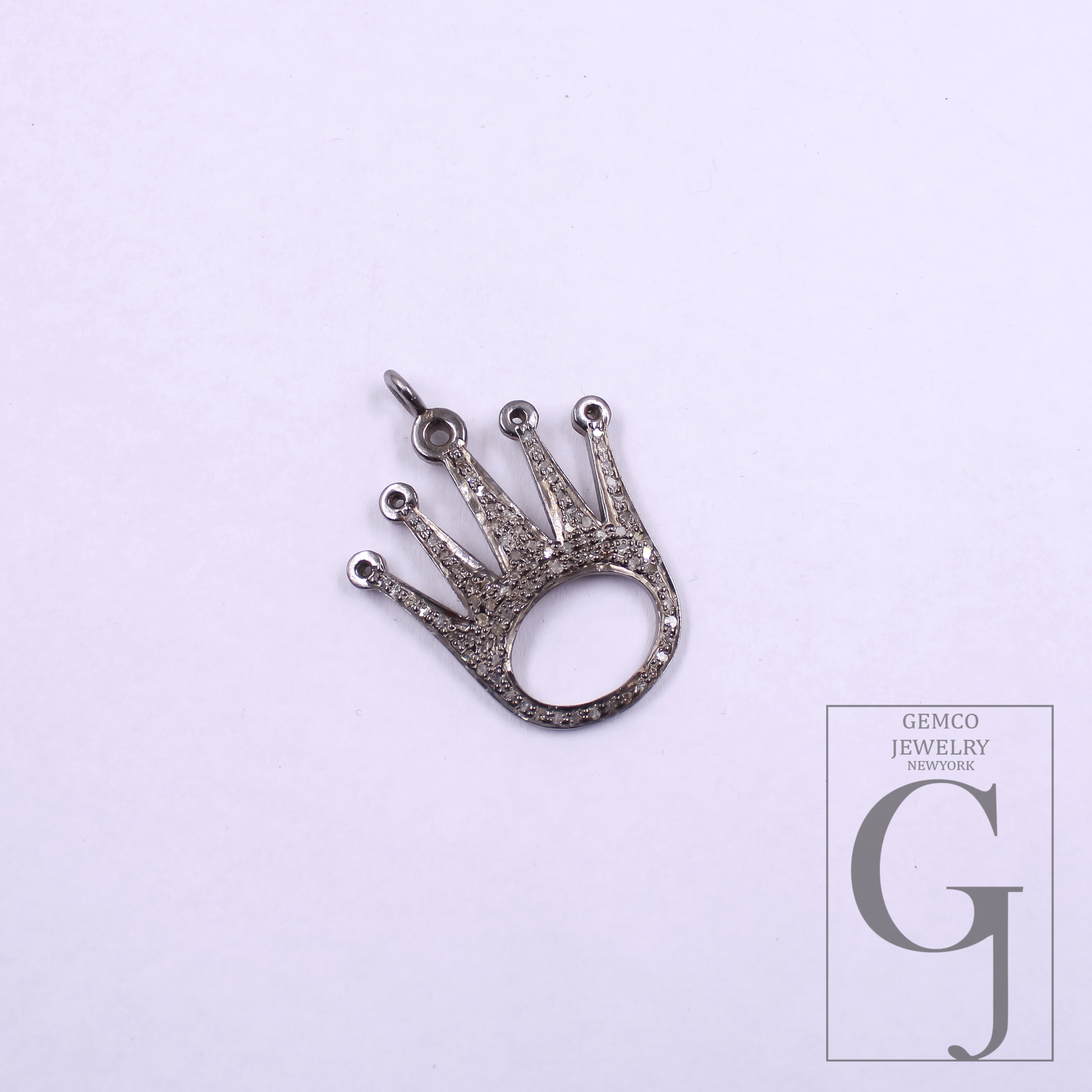 Crown Pendant With Natural Rosecut Diamonds In 925 Sterling Silver Handmade Finish Gift For Her