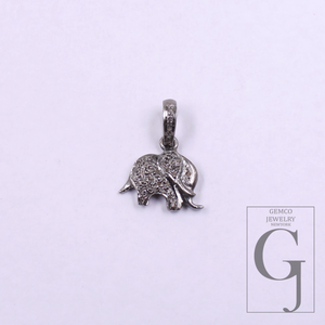 Elephant Pendant With Rosecut Pave Diamonds In 925 Sterling Silver Handmade Finish Animal Pendant