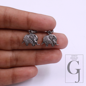 Elephant Pendant With Rosecut Pave Diamonds In 925 Sterling Silver Handmade Finish Animal Pendant