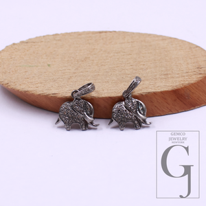 Elephant Pendant With Rosecut Pave Diamonds In 925 Sterling Silver Handmade Finish Animal Pendant