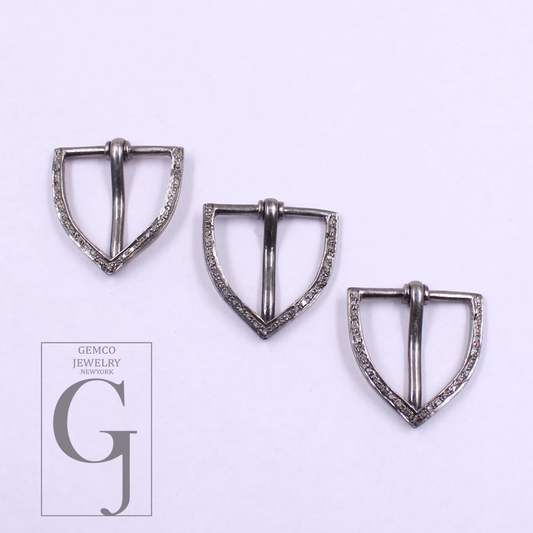 Natural Pave Diamond Belt Buckle Pendant - 925 Sterling Silver Handmade Jewelry For Her