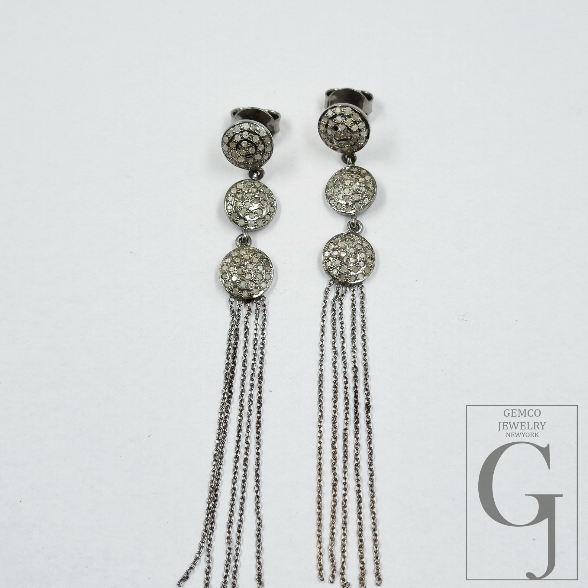 Natural Rosecut Pave Diamonds Earrings - 925 Sterling Silver Handmade Finish Jewelry Gift For Her