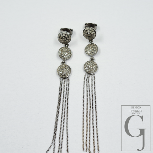 Natural Rosecut Pave Diamonds Earrings - 925 Sterling Silver Handmade Finish Jewelry Gift For Her