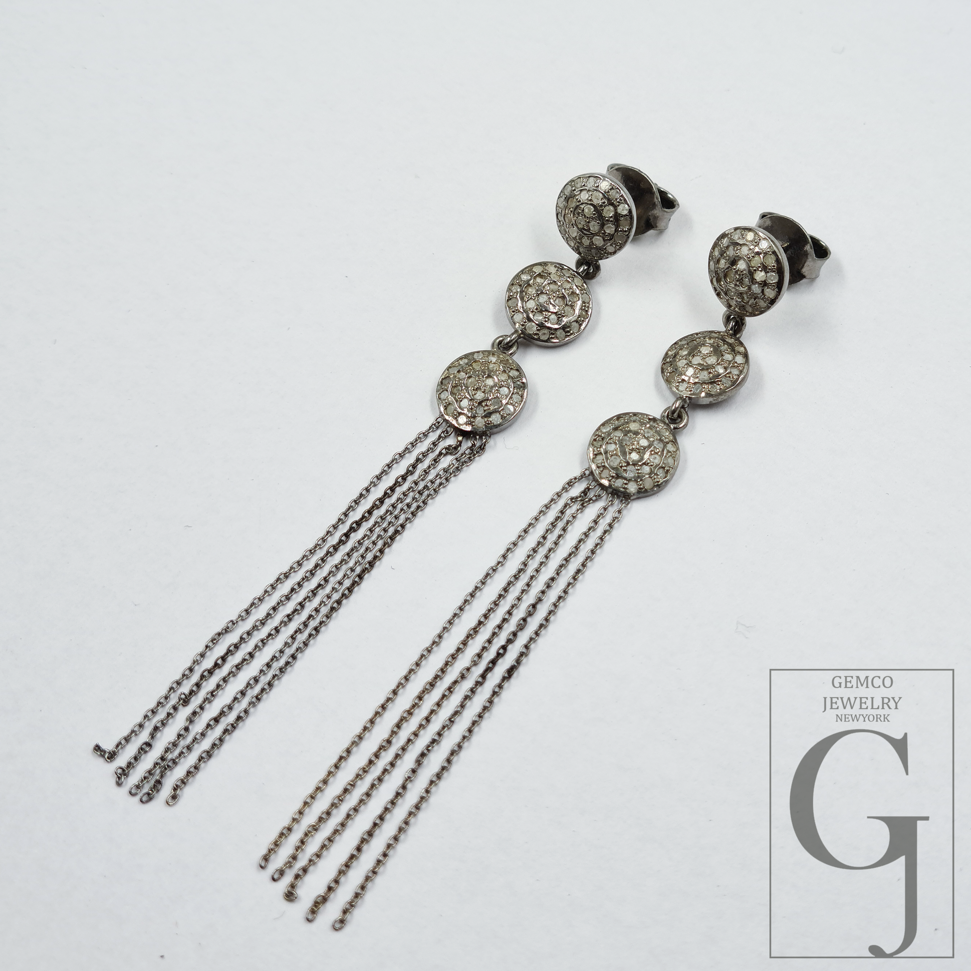 Natural Rosecut Pave Diamonds Earrings - 925 Sterling Silver Handmade Finish Jewelry Gift For Her