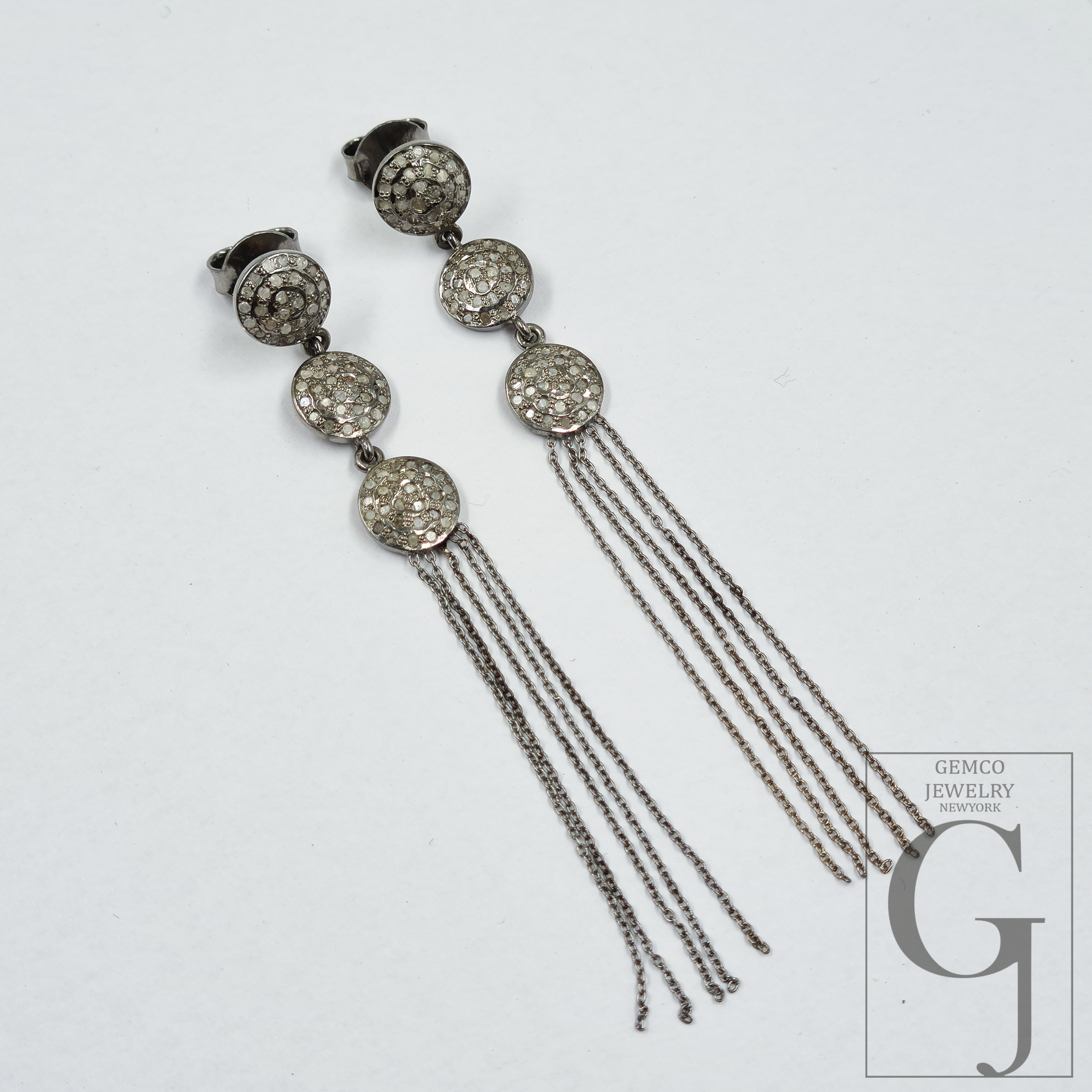 Natural Rosecut Pave Diamonds Earrings - 925 Sterling Silver Handmade Finish Jewelry Gift For Her
