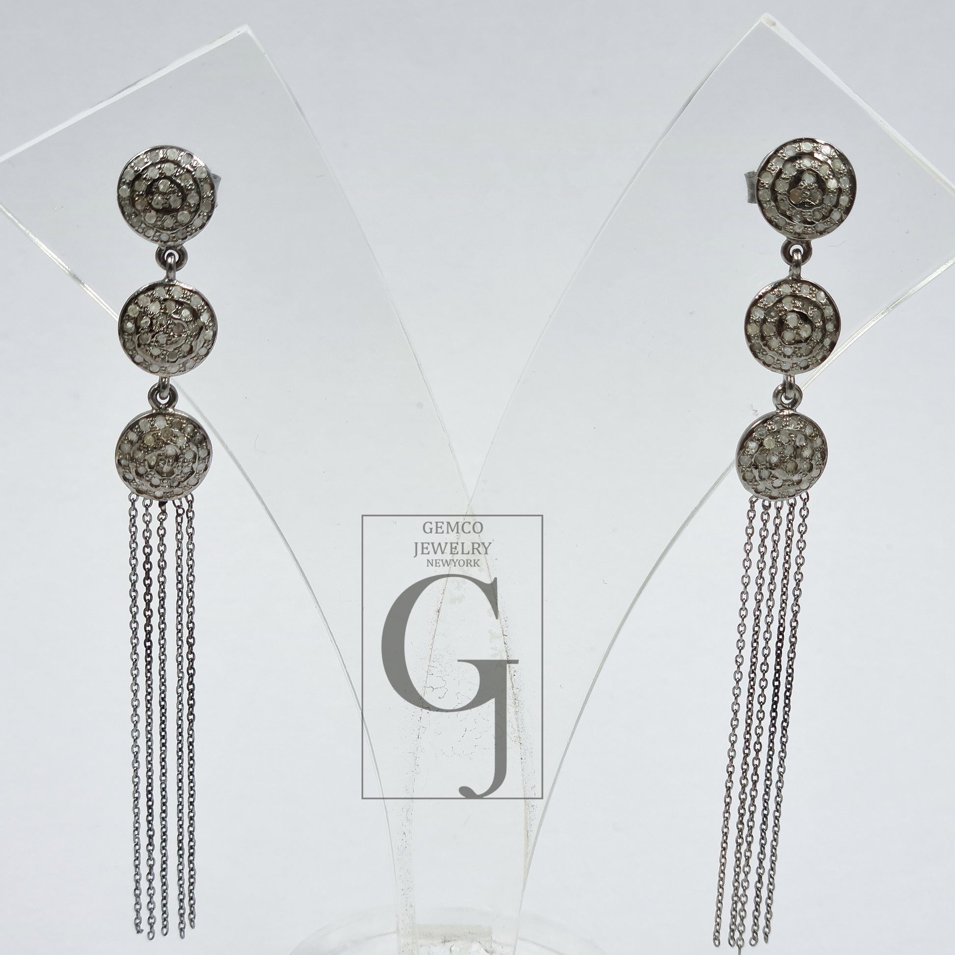 Natural Rosecut Pave Diamonds Earrings - 925 Sterling Silver Handmade Finish Jewelry Gift For Her