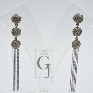 Natural Rosecut Pave Diamonds Earrings - 925 Sterling Silver Handmade Finish Jewelry Gift For Her
