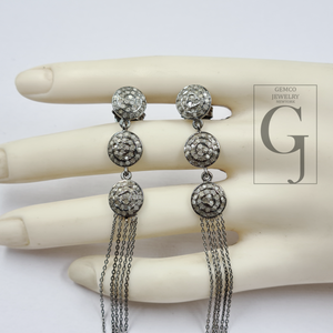 Natural Rosecut Pave Diamonds Earrings - 925 Sterling Silver Handmade Finish Jewelry Gift For Her