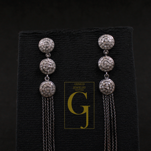 Natural Rosecut Pave Diamonds Earrings - 925 Sterling Silver Handmade Finish Jewelry Gift For Her