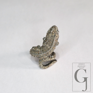 Chameleon Ring With Pave Rosecut Diamonds With 925 Sterling Silver Handmade Animal Jewelry
