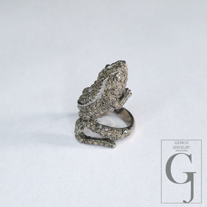 Chameleon Ring With Pave Rosecut Diamonds With 925 Sterling Silver Handmade Animal Jewelry