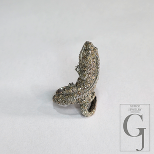 Chameleon Ring With Pave Rosecut Diamonds With 925 Sterling Silver Handmade Animal Jewelry